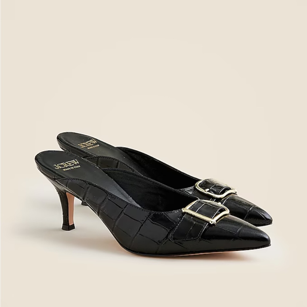 J. Crew Black Heels with Silver Buckles